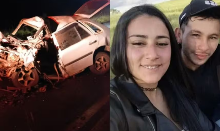 Jovem casal morre após colisão entre carro e caminhão na BR-470