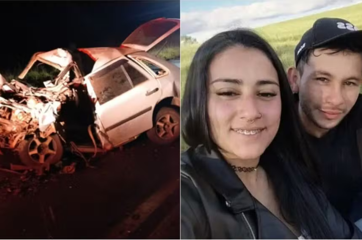 Jovem casal morre após colisão entre carro e caminhão na BR-470