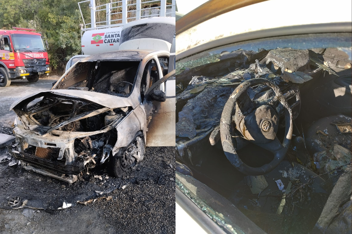 Veículo da Prefeitura é destruído por incêndio em Agrolândia