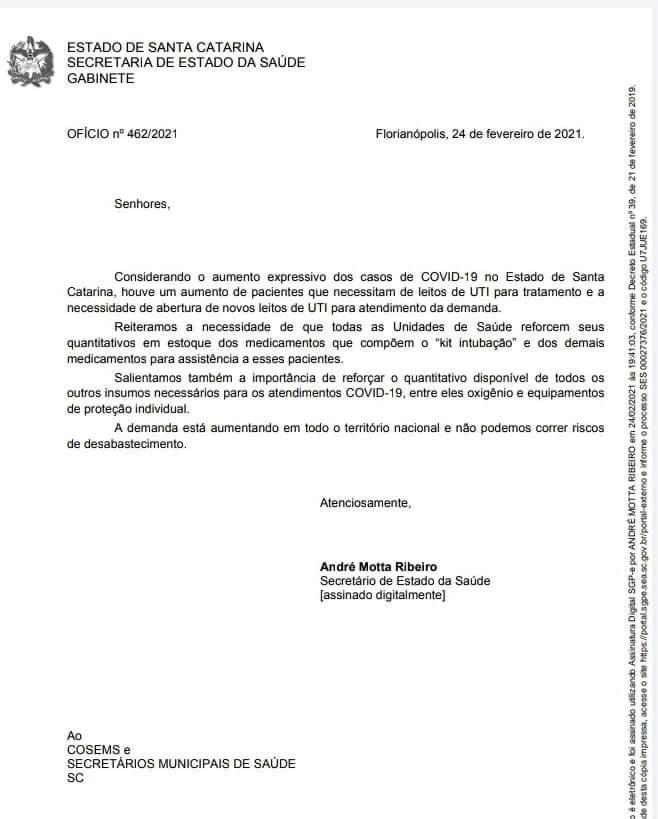 URGENTE: Secretário de Saúde de SC admite em nota que Estado está entrando em COLAPSO.