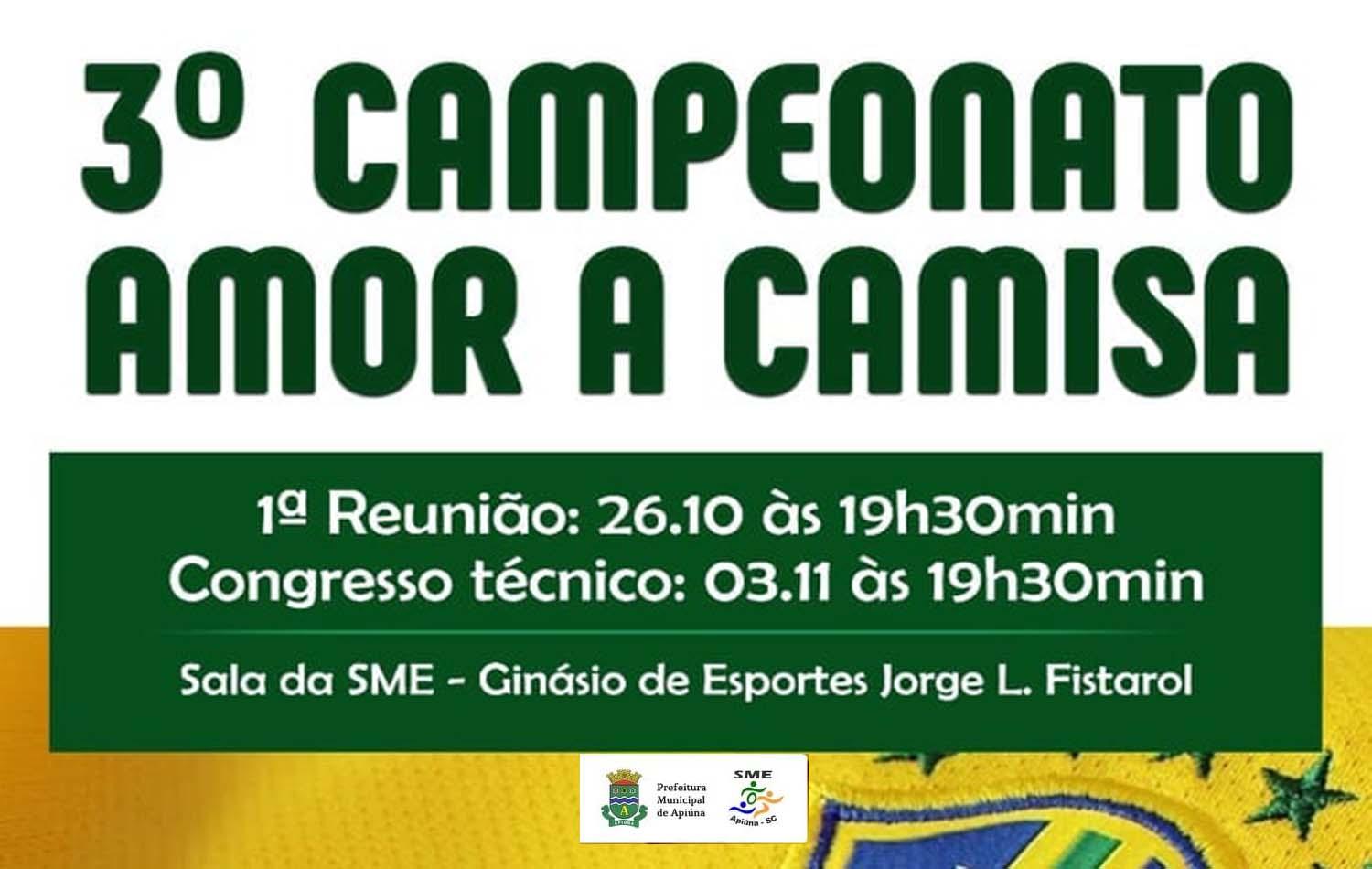 3° Campeonato Amor a Camisa de Apiúna terá primeira reunião agora em Outubro.