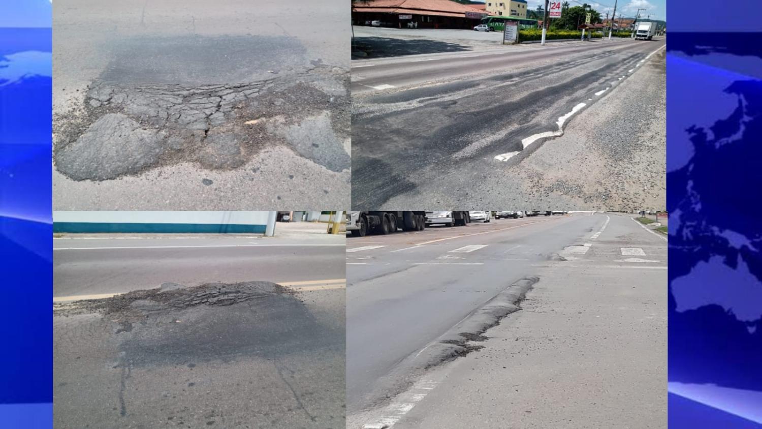 Transtorno aos motoristas, buracos e asfalto derretendo assim está a BR 470 no perímetro urbano de Apiúna.