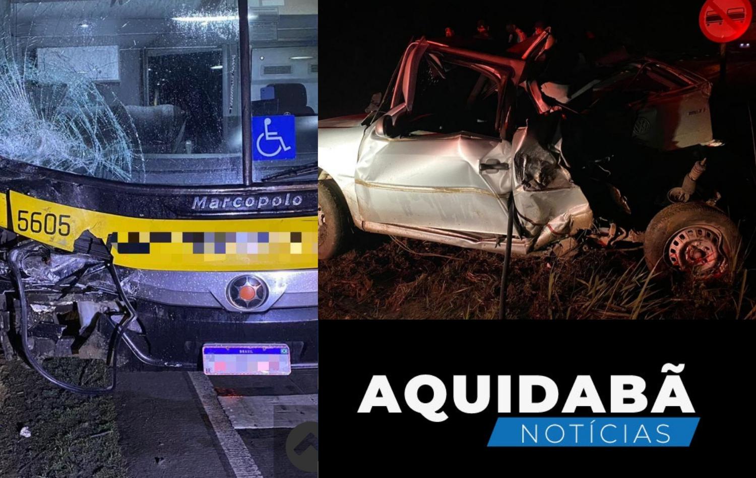 Ônibus colide atrás de carro abandonado no meio da rodovia.