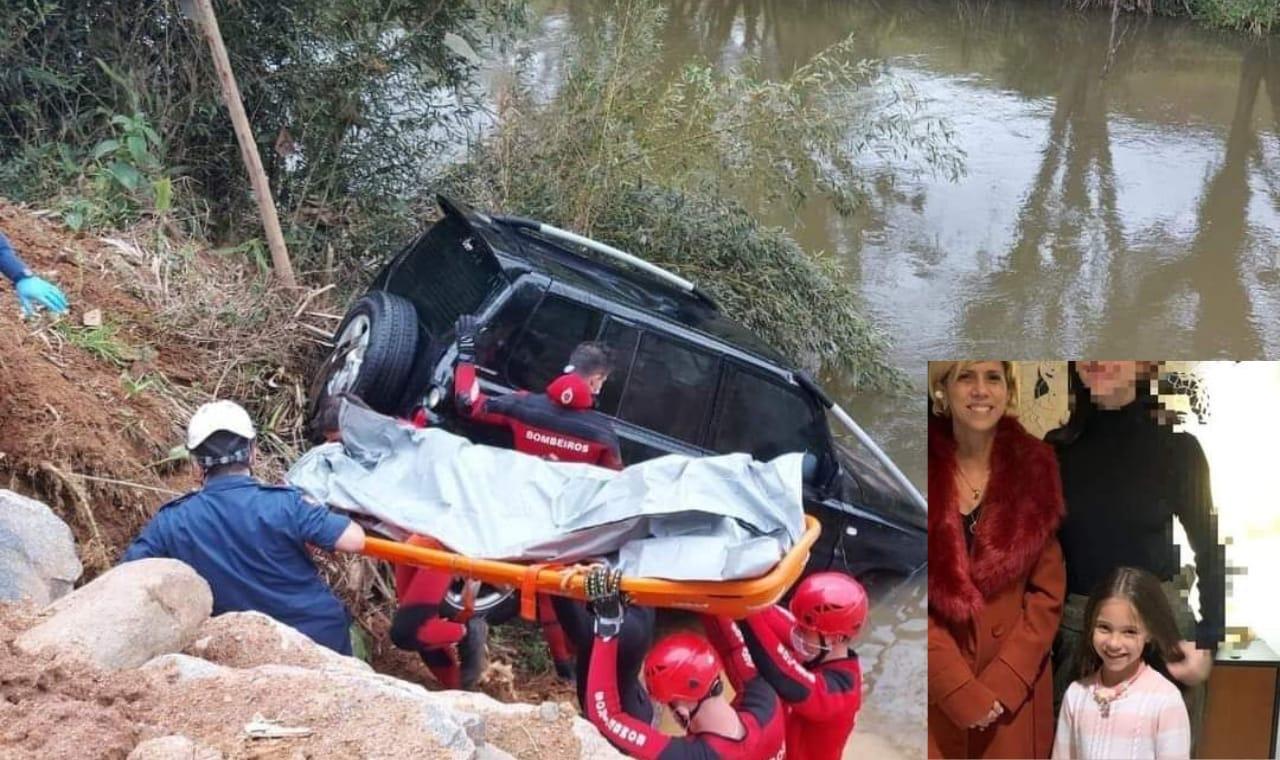 Após encontrar corpo de menina dentro do carro Bombeiros agora fazem buscas pela mãe que está desaparecida.