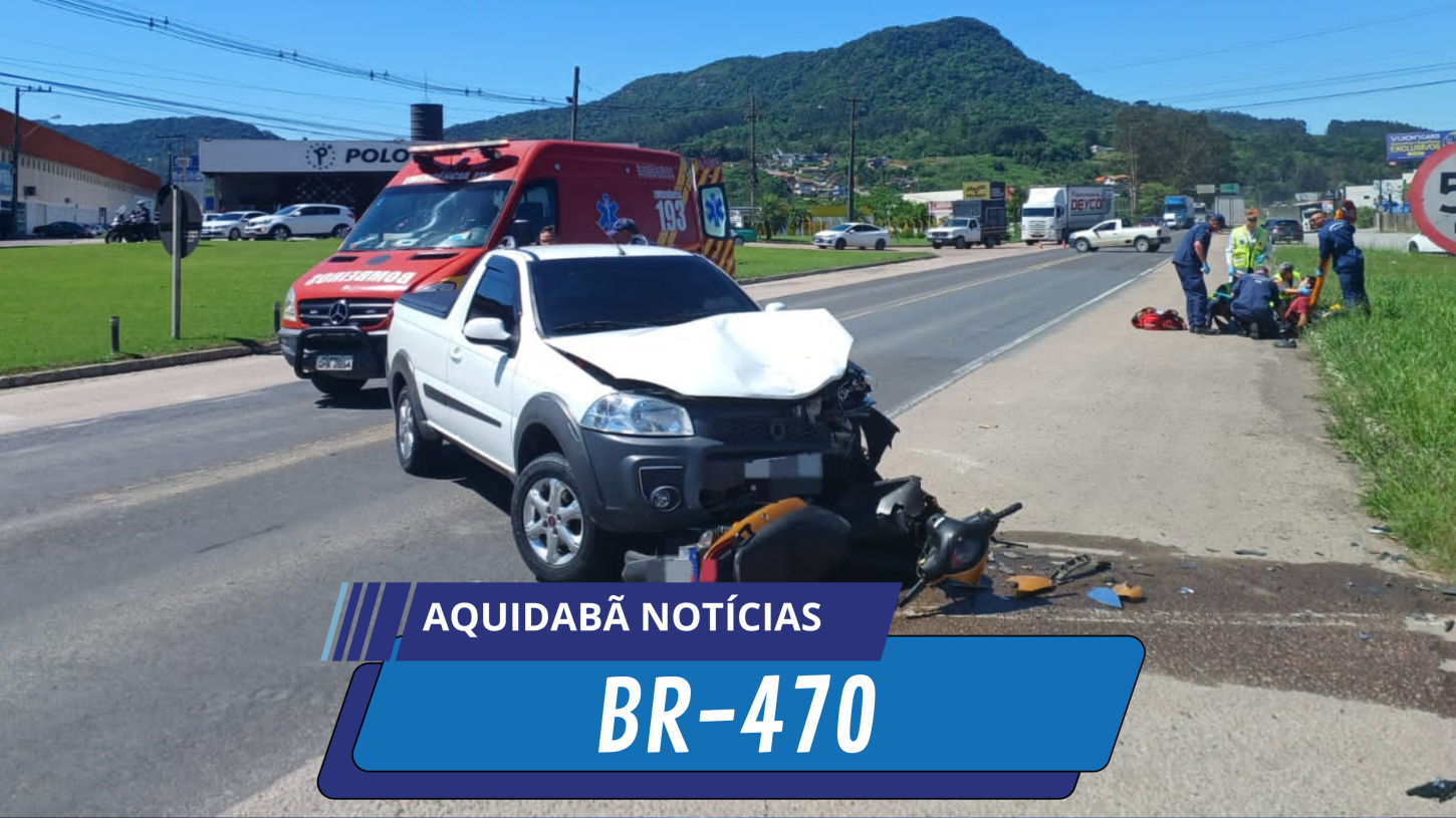 Acidente entre carro e moto deixa motociclista ferido na BR-470 em Rio do Sul