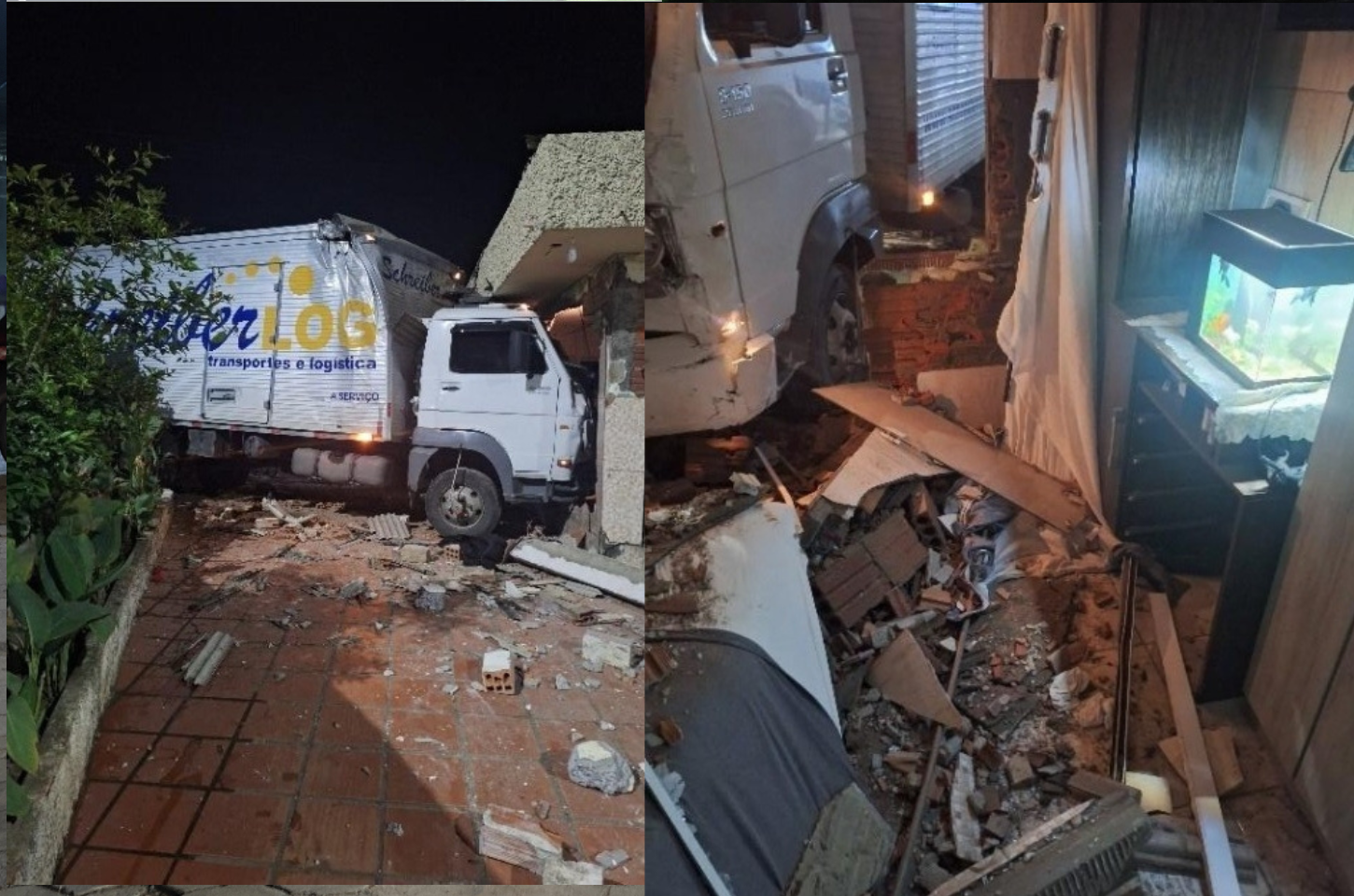 Caminhão colide contra residência durante a madrugada em Rio do Sul