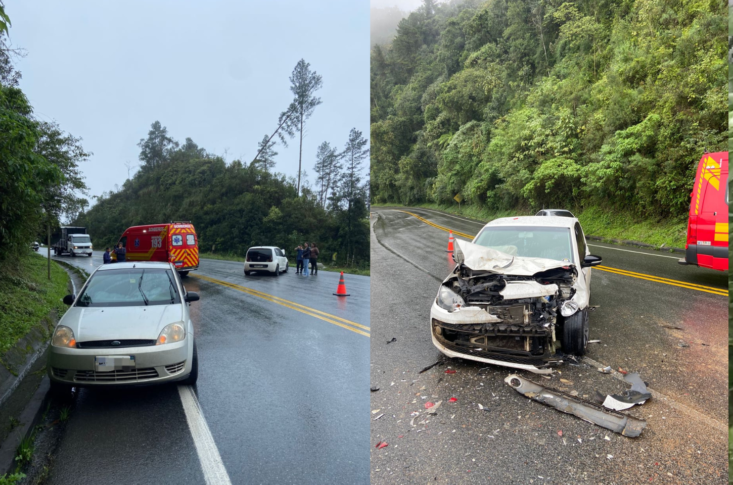Colisão entre dois veículos na BR-470 em Pouso Redondo