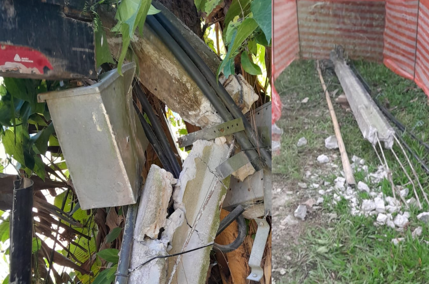 Risco de morte: caminhão que trabalha nas obras da ponte na BR-470 destrói poste de energia e isola local de fora precária em Apiúna