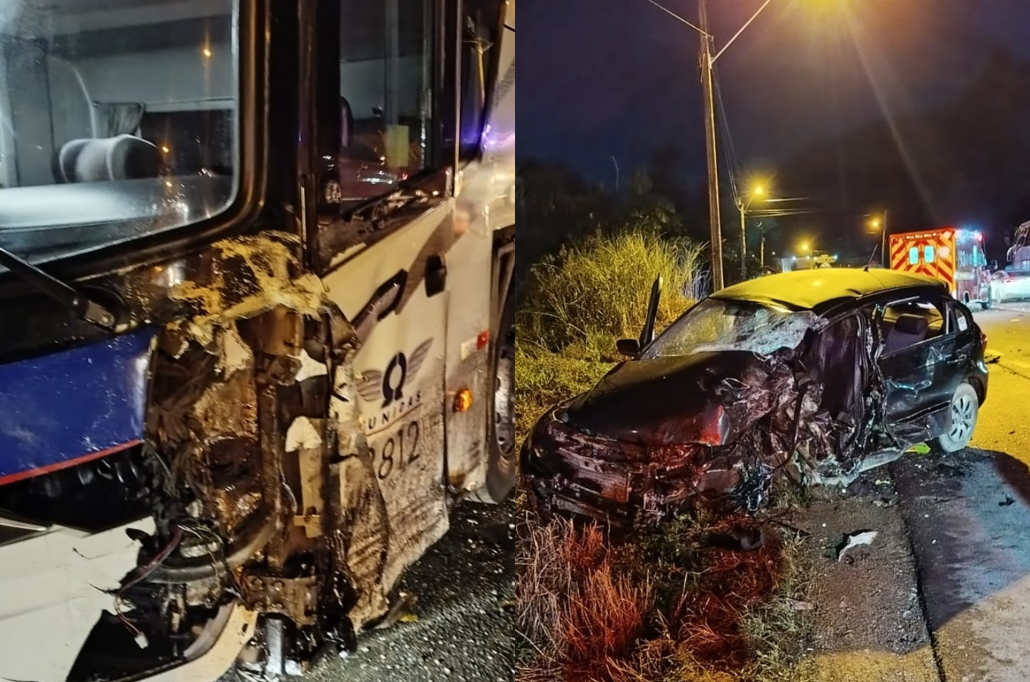 Grave acidente entre carro e ônibus deixa duas pessoas feridas na BR-470 em Apiúna