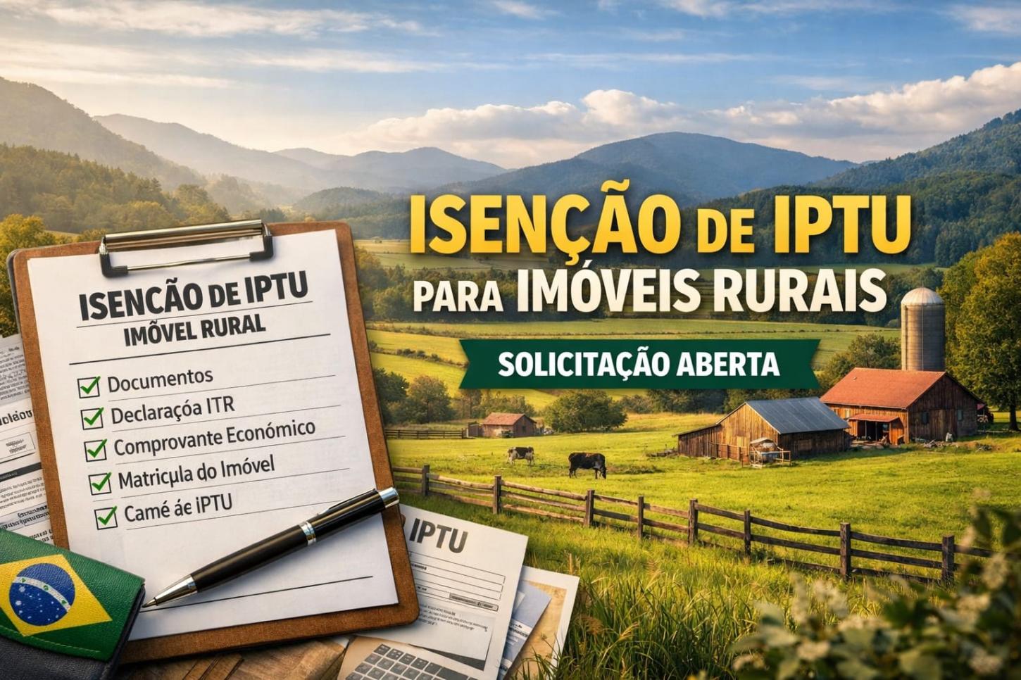 Aberto o prazo para solicitação de isenção de IPTU para imóveis rurais de Presidente Getúlio