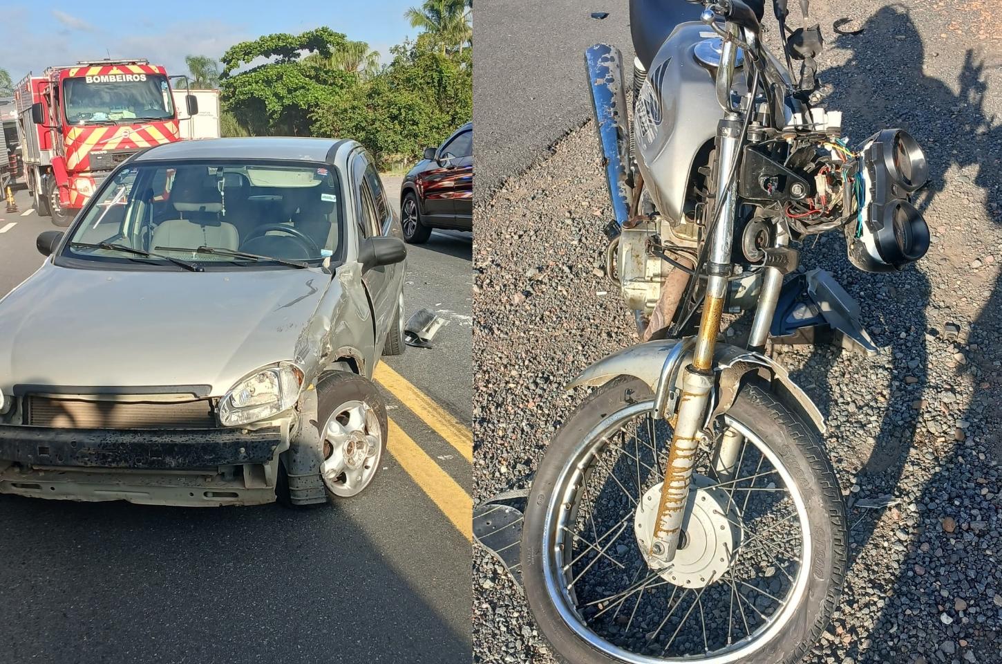 Acidente entre carro e moto deixa dois feridos na BR-470
